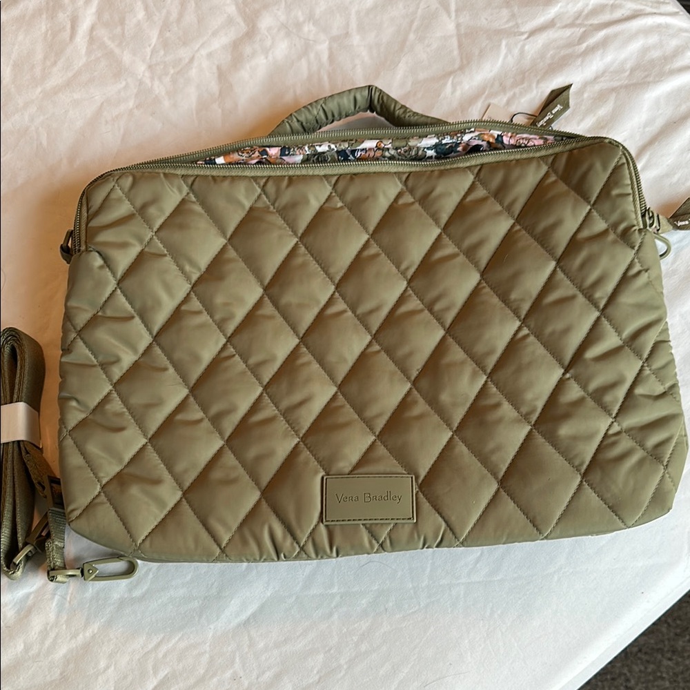 Vera Bradley Quilted Laptop Bag in Olive Green